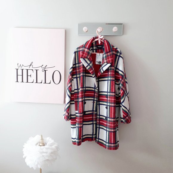 NWT Desigual red & white tartan print coat jacket, US12 - Picture 13 of 15